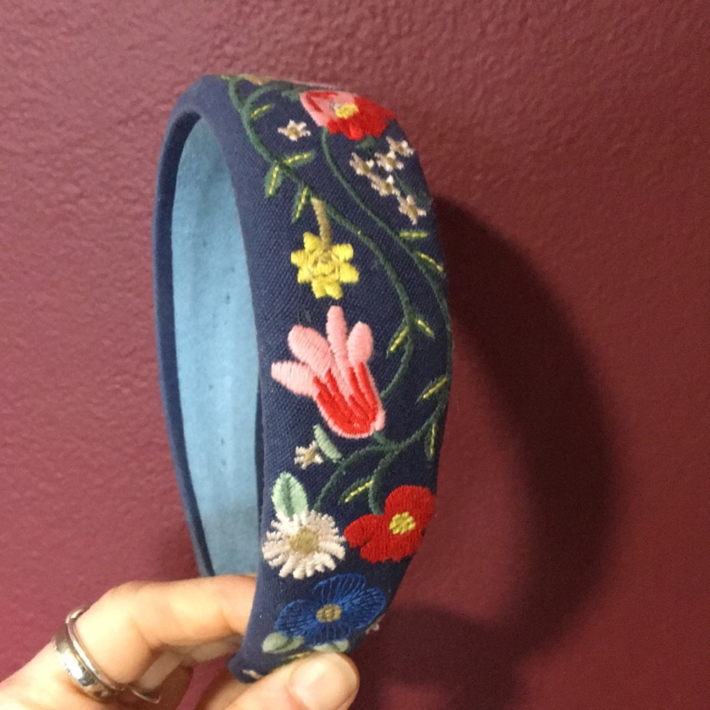 Floral Embroidered Headband - Blue and Multicolor